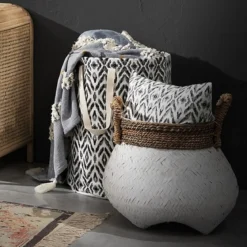 Kataam b&w cesto borsa shopper 100% cotone realizzata a mano d35xh50 cm