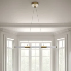 Katana lampadario led in vetro e acciaio oro opaco cn filo elettrico regolabile d3.2x92 cm