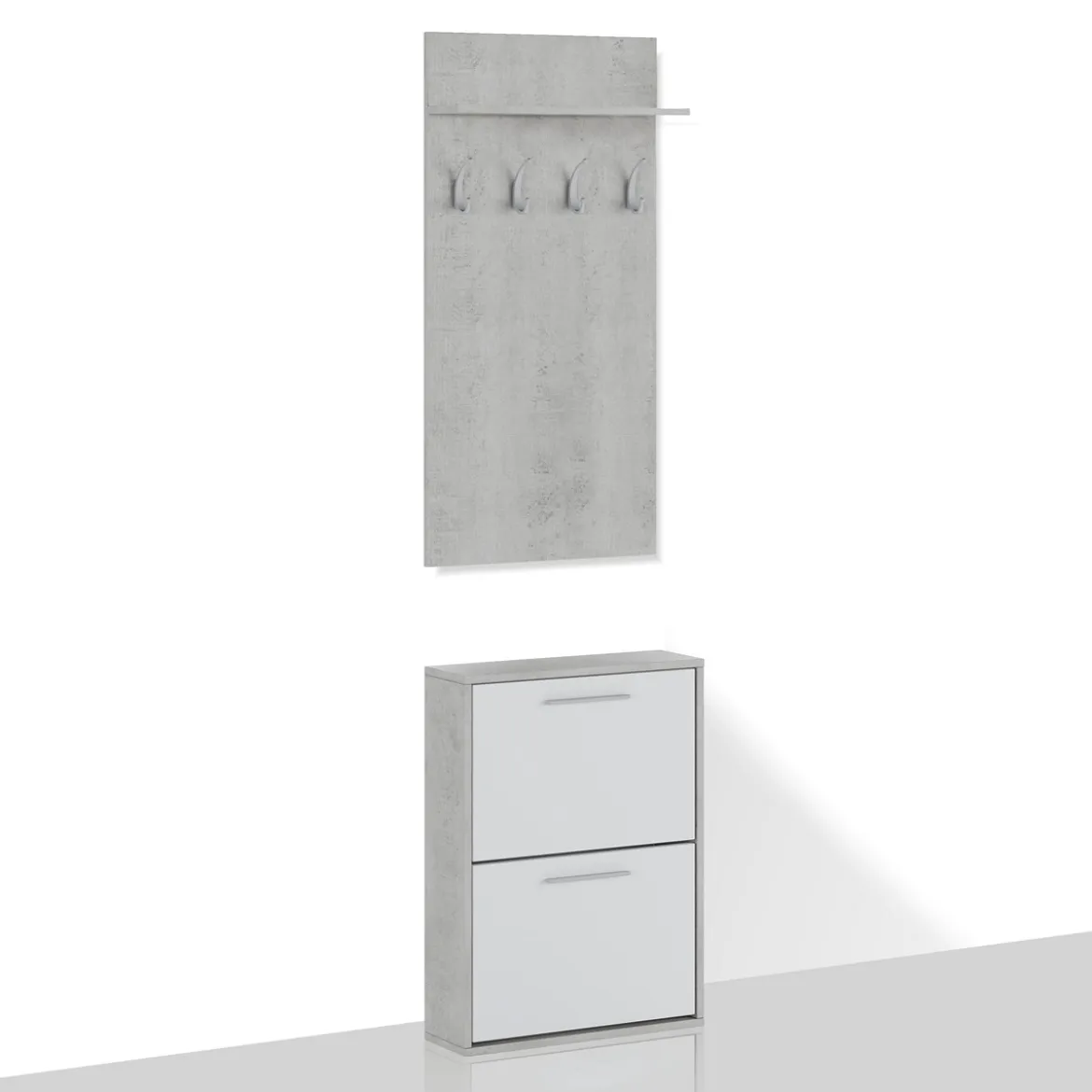 Kate Cement mobile da Ingresso Cemento e Bianco Opaco con Scarpiera 54 x 18 x h 73 cm e pannello appendiabiti 54 x 15 x h 108 cm