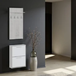 Kate Cement mobile da Ingresso Cemento e Bianco Opaco con Scarpiera 54 x 18 x h 73 cm e pannello appendiabiti 54 x 15 x h 108 cm