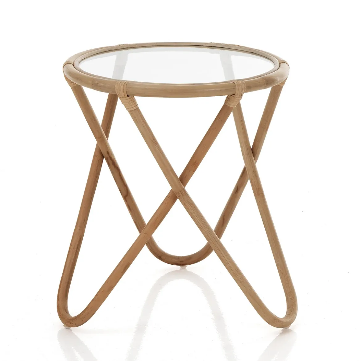 Ken tavolino in rattan e vetro cm d. 47 x h.55