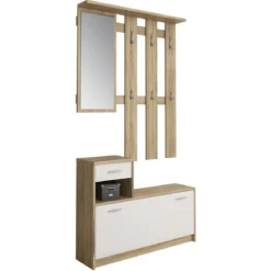 Ken wood mobile ingresso frontali bianco opaco e struttura rovere con specchio e scarpiera larghezza 97 cm