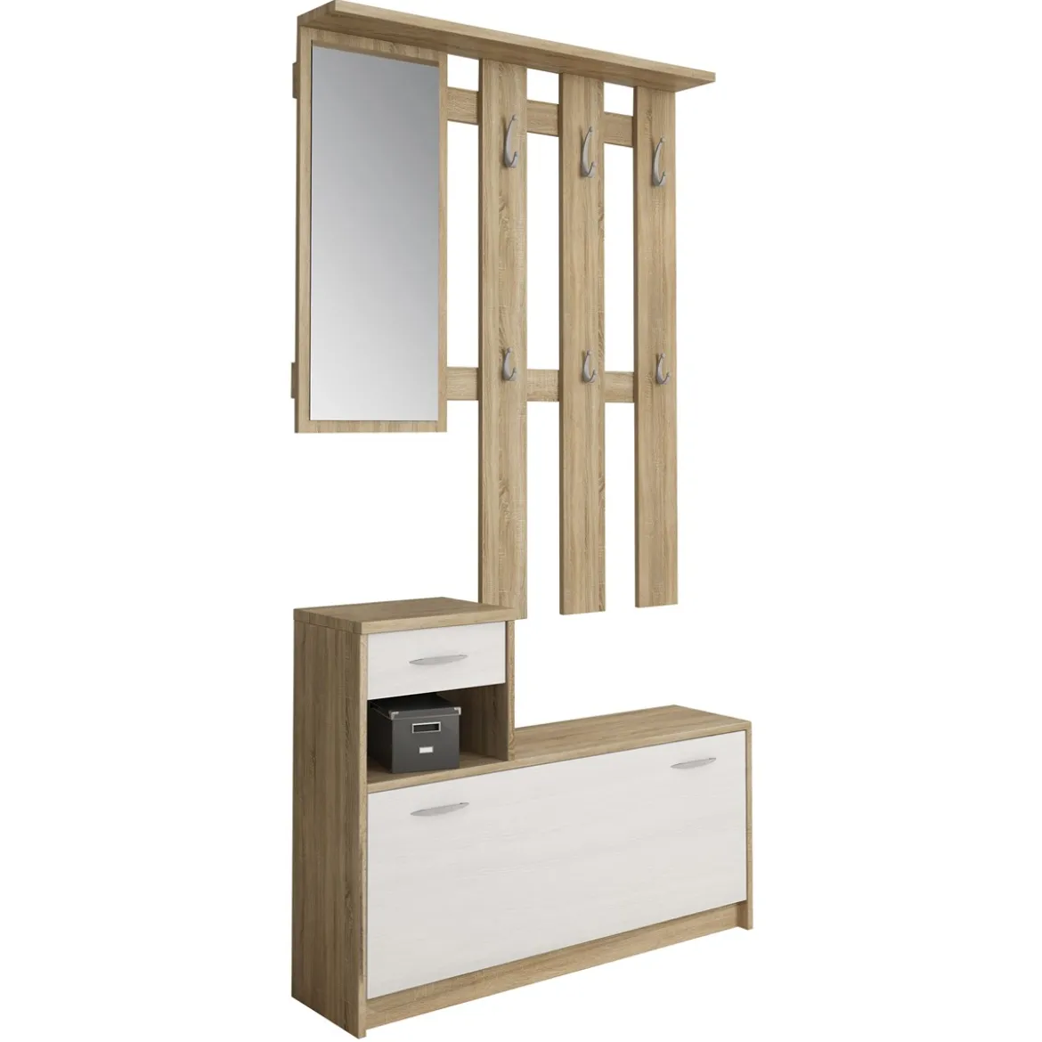 Ken wood mobile ingresso frontali bianco opaco e struttura rovere con specchio e scarpiera larghezza 97 cm