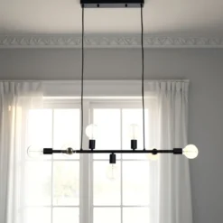 Kiara lampadario in metallo nero opaco filo elettrico regolabile 92x9 h9 cm