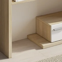 Kiara Wood mobile Ingresso con Specchio e 2 cassetti finitura Rovere e Larice Bianco, 83 x 29 x h 90 cm