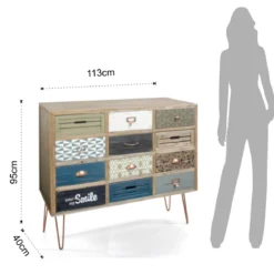 Kijo cassettiera in abete decorato con 12 cassetti colorati cm h95 l113 p40