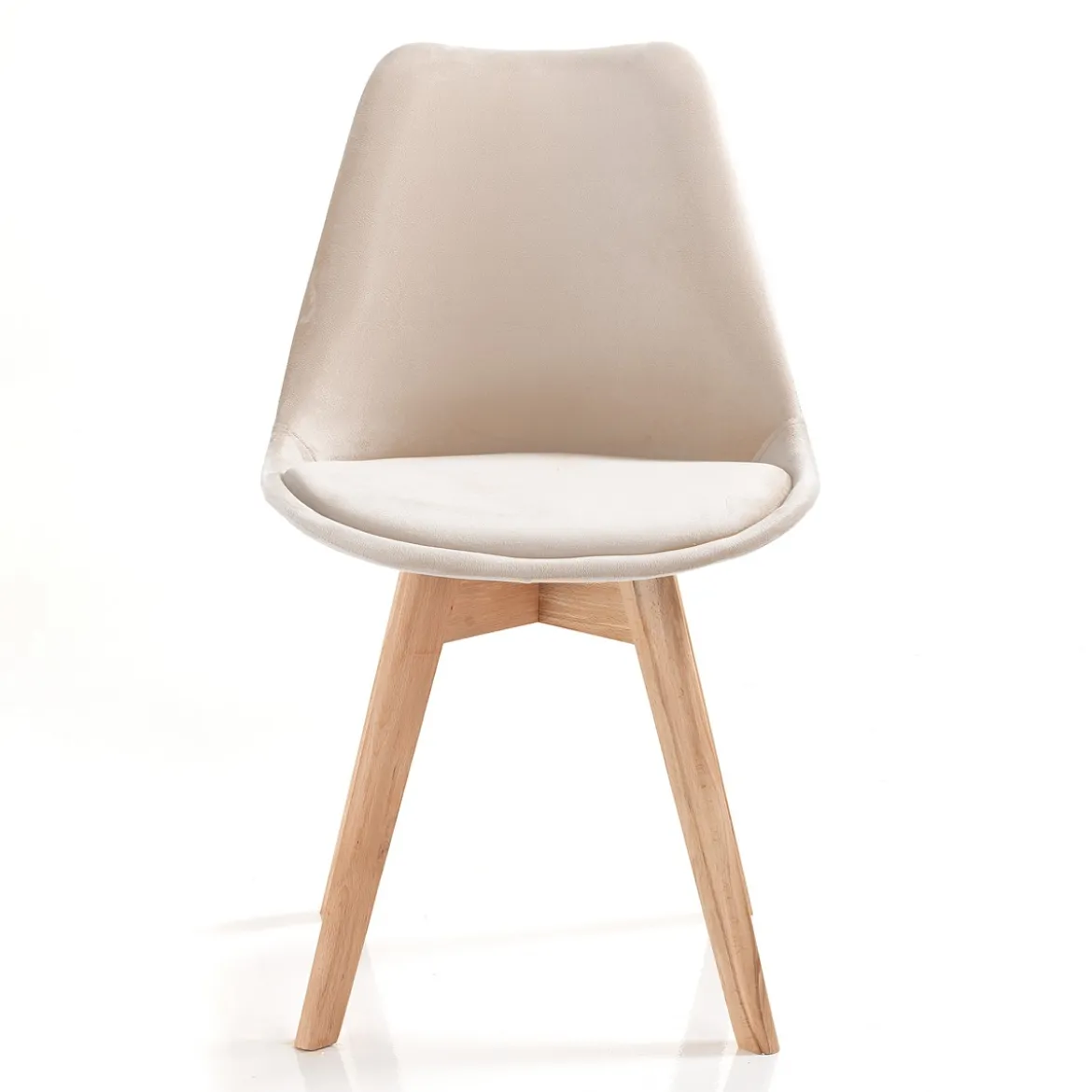 Kiki Soft Beige Sedia Tessuto colore panna gambe legno massello finitura rovere cm h83 l48 p56