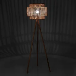 Kota lampada da terra in teak e rattan d53xh170 cm