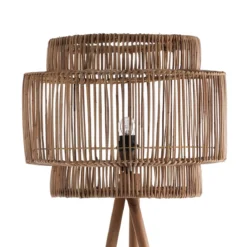 Kota lampada da terra in teak e rattan d53xh170 cm
