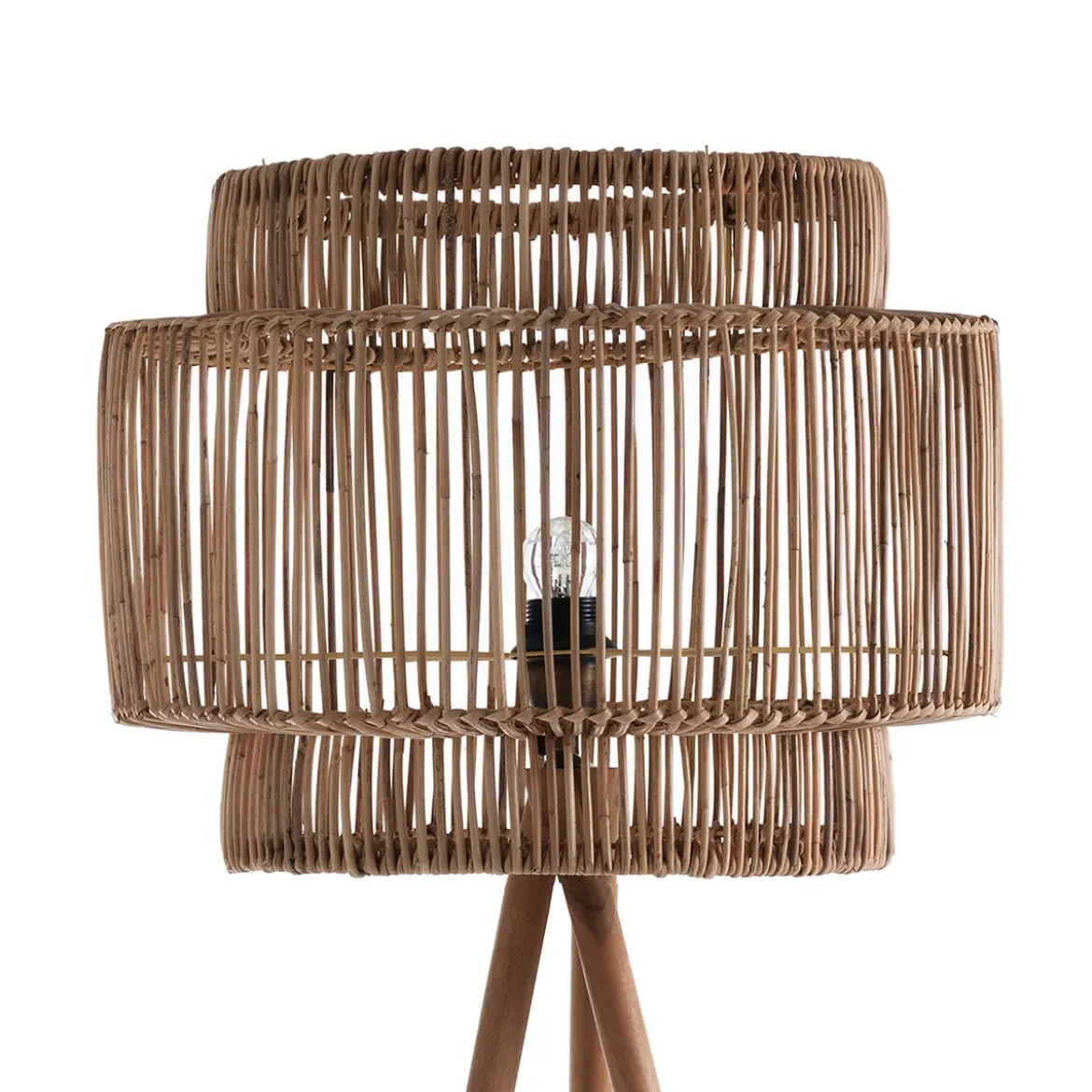 Kota lampada da terra in teak e rattan d53xh170 cm