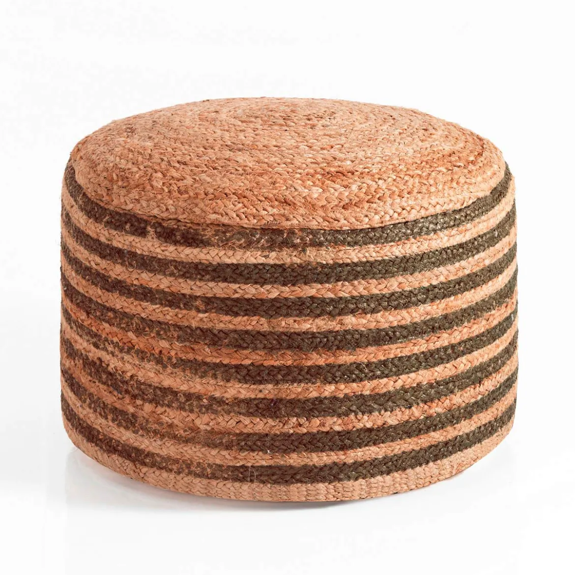 Kuala pouf juta juta intrecciata righe marrone naturale e dettagli oro d50xh30 cm