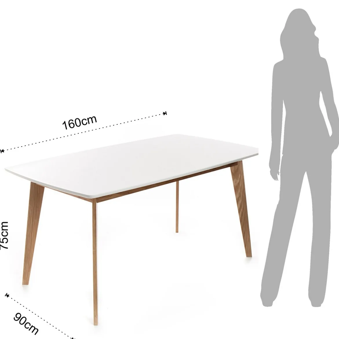 Kyra tavolo verniciato top bianco opaco e gambe in legno massello finitura rovere 160 x 90 cm