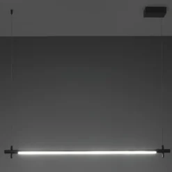 Lampadario slim in alluminio nero opaco con filo elettrico regolabile d2.2x120 cm
