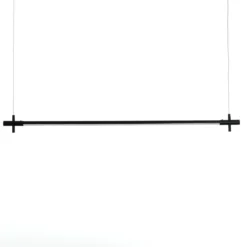 Lampadario slim in alluminio nero opaco con filo elettrico regolabile d2.2x120 cm