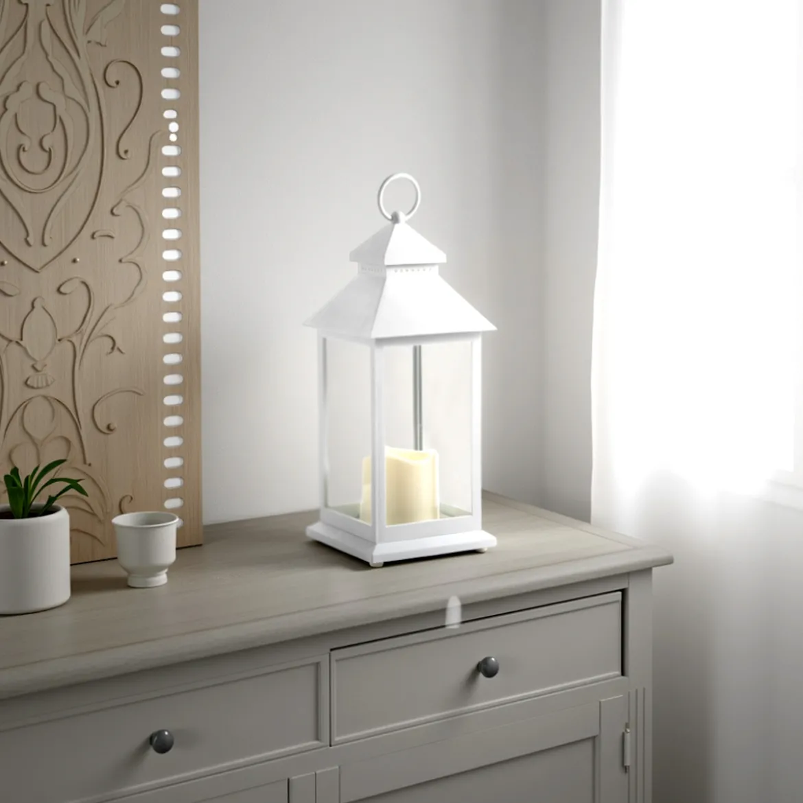 Lantern 305 lampada decorativa in plastica bianca 13.5x13.5 h30.5 cm