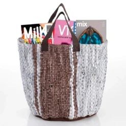 Lara borsa secchiero borsa shopper porta giochi in vera pelle intrecciata 30x30xh30 cm