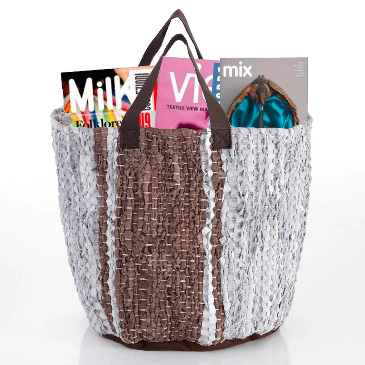 Lara borsa secchiero borsa shopper porta giochi in vera pelle intrecciata 30x30xh30 cm
