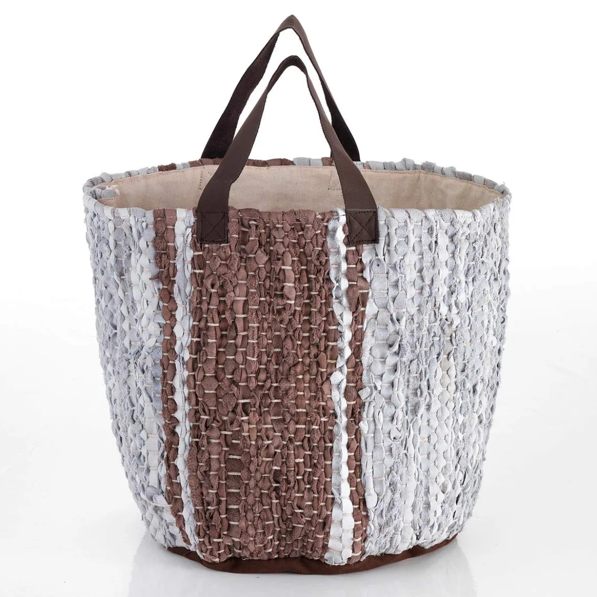 Lara borsa secchiero borsa shopper porta giochi in vera pelle intrecciata 30x30xh30 cm