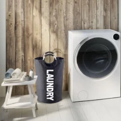 Laundry black sacca/p biancheria in tessuto sintetico nero con maniglie d38xh72 cm