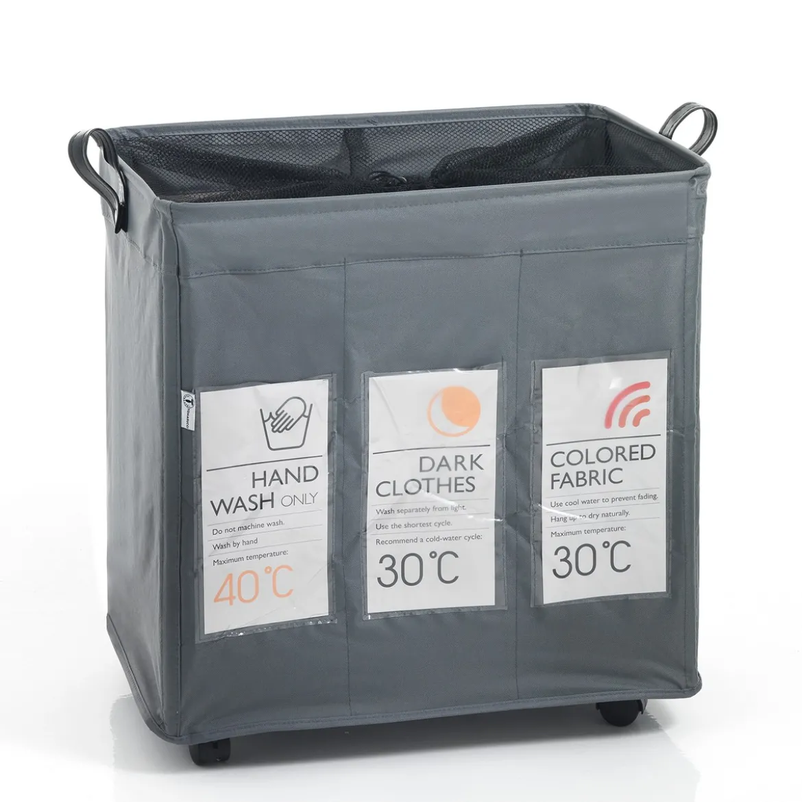 Laundry-b x3 cesto porta biancheria con maniglie e ruote in tessuto sintetico grigio chiaro 55x36xh57 cm