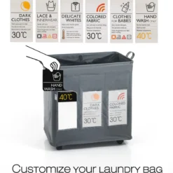 Laundry-b x3 cesto porta biancheria con maniglie e ruote in tessuto sintetico grigio chiaro 55x36xh57 cm