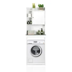Laundry-c mobile sopra lavatrice 1 anta e mensole finitura bianco frassino 58x19xh173 cm