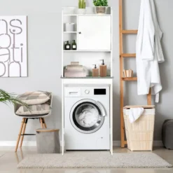 Laundry-c mobile sopra lavatrice 1 anta e mensole finitura bianco frassino 58x19xh173 cm