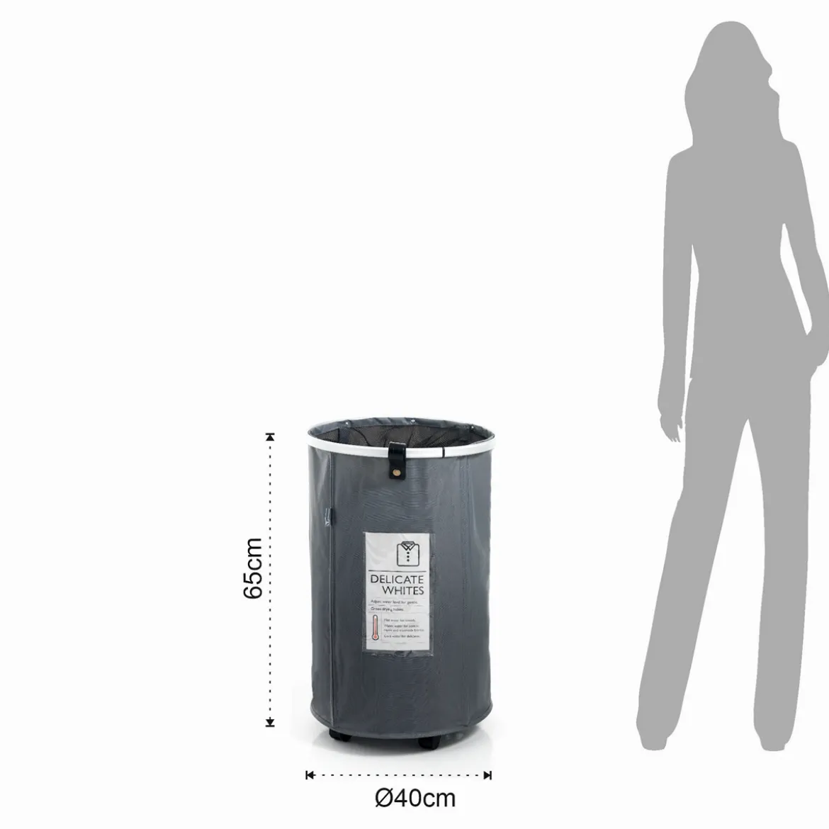 Laundry round cesto porta biancheria con maniglie e ruote in tessuto sintetico grigio chiaro d40xh65 cm