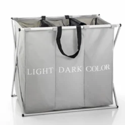 Laundry x-3 sacca/p biancheria in tessuto sintetico grigio con struttura pieghevole in alluminio 65x402xh68 cm