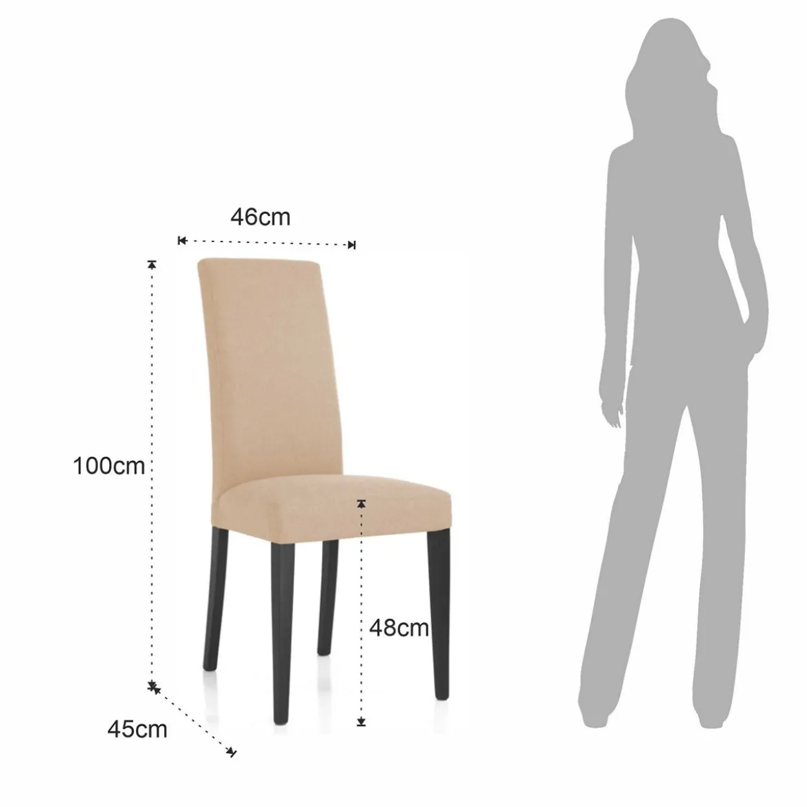 Lella Sedia in Tessuto Begie, 46 x 45 x h100 cm - Made in Italy