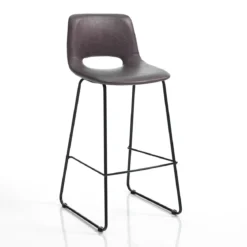 Leonel brown sgabello in pelle sintetica effetto invecchiato marrone e metallo nero opaco 45x49.5xh100 cm