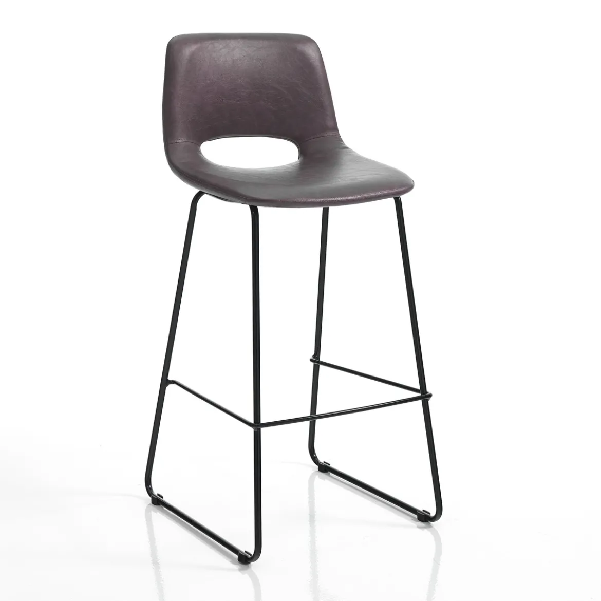 Leonel brown sgabello in pelle sintetica effetto invecchiato marrone e metallo nero opaco 45x49.5xh100 cm