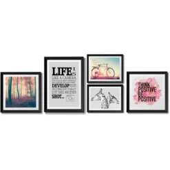 Life composizione 5 quadri cornice in mdf laccata di colore nero
