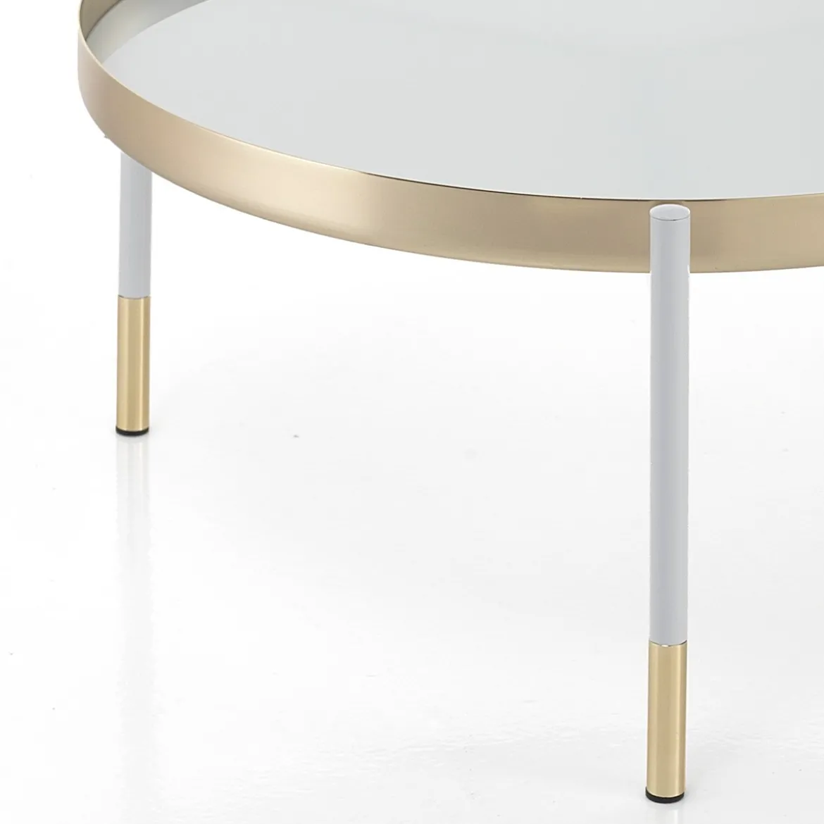 Lincoln tavolino piani girevoli in metallo finitura oro opaco e bianco opaco piani in vetro bianco coprente 60-90x60 cm
