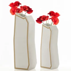 Linea-d gold vaso in ceramica colore bianco opaco 17x13x50 cm