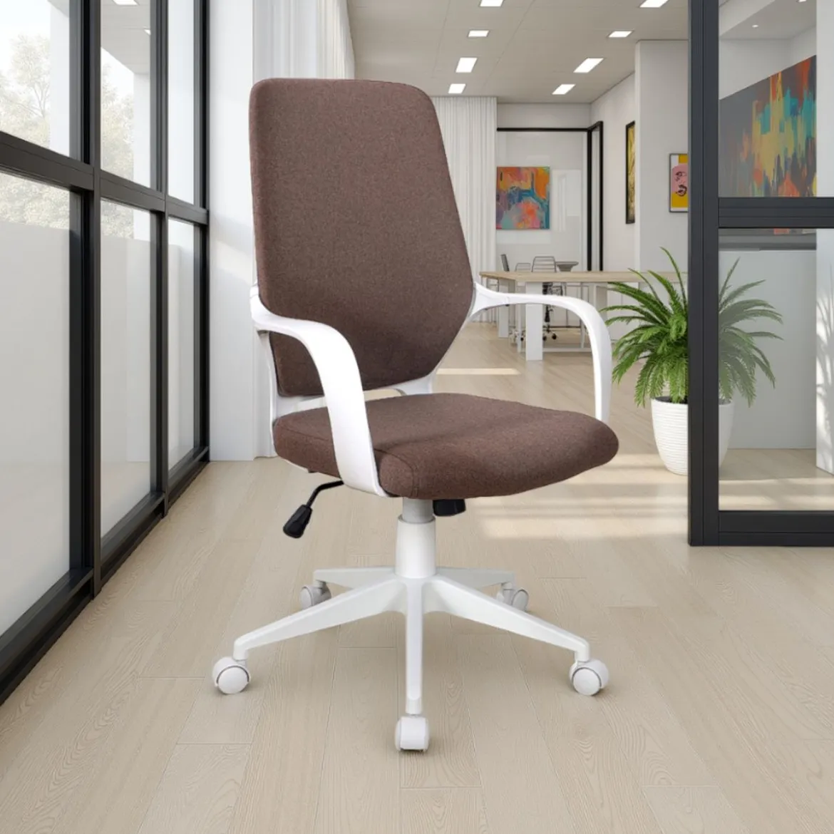 Lollo brown sedia da ufficio regolabile e girevole in polipropilene bianco opaco seduta in tessuto marrone 62.5x61 h101/111 cm