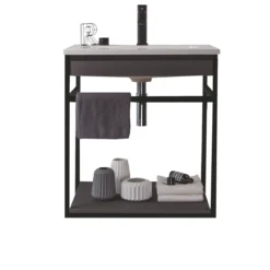 Loom-b grey/black 60 mobile bagno in acciaio nero opaco con lavello e cestone finitura larice grigio 60x46xh52 cm