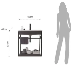 Loom-b grey/black 60 mobile bagno in acciaio nero opaco con lavello e cestone finitura larice grigio 60x46xh52 cm