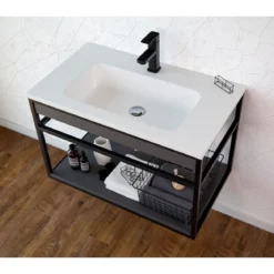 Loom-b grey/black 80 mobile bagno in acciaio nero opaco con lavello e cestone finitura larice grigio 80x46xh52 cm