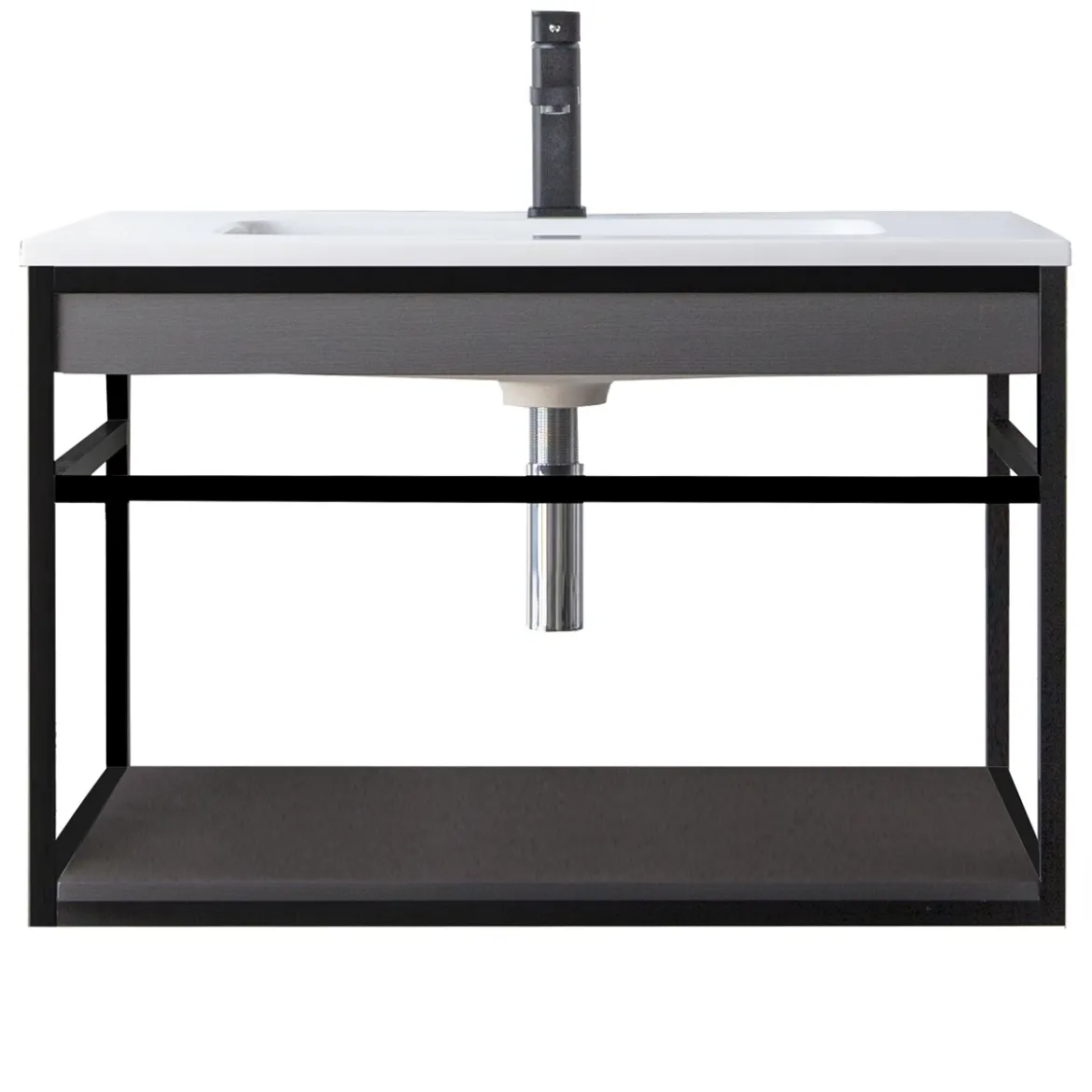 Loom-b grey/black 80 mobile bagno in acciaio nero opaco con lavello e cestone finitura larice grigio 80x46xh52 cm