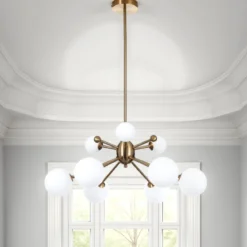 Lucky lampadario in metallo bronzo paralumi in vetro bianco opaco d68 h87 cm