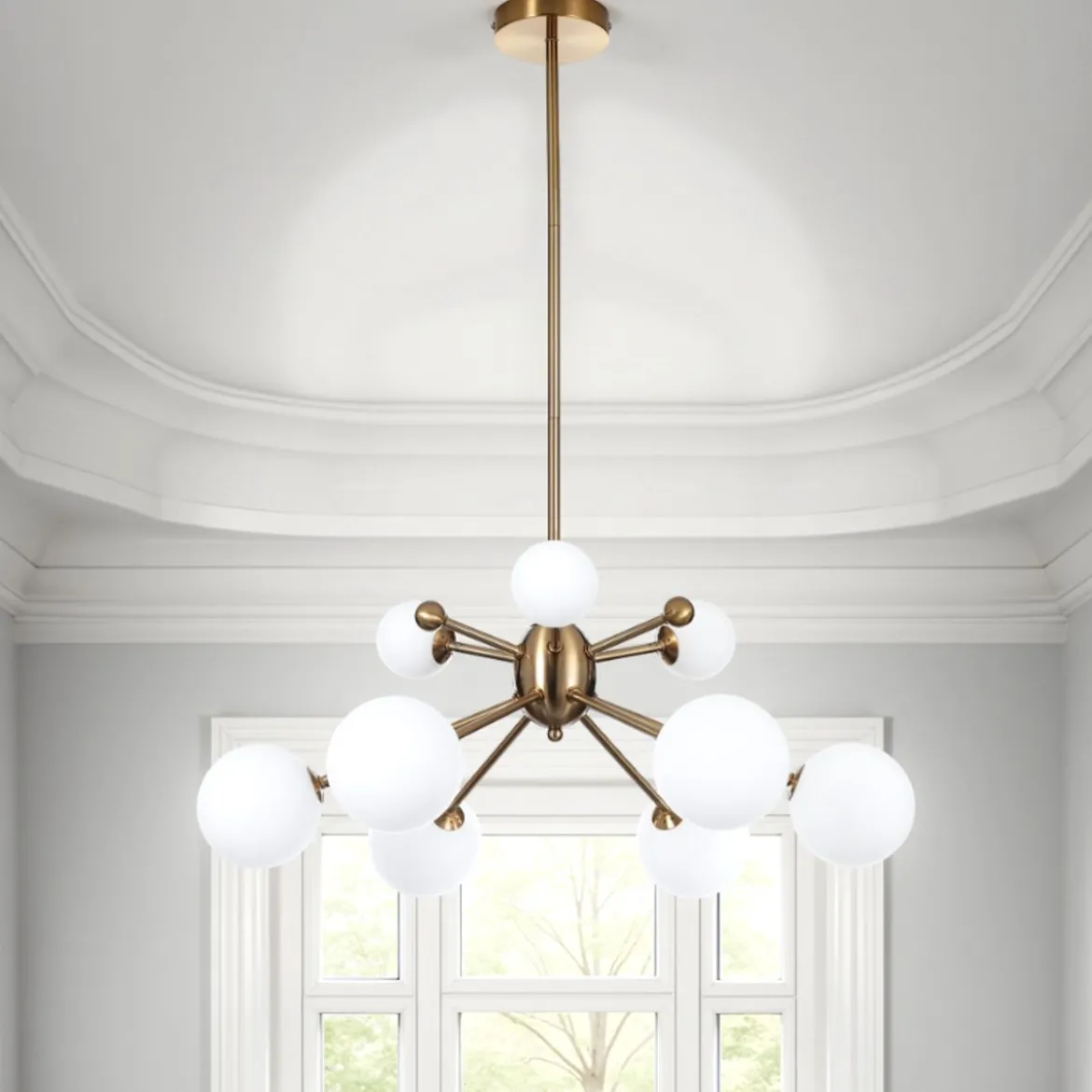 Lucky lampadario in metallo bronzo paralumi in vetro bianco opaco d68 h87 cm