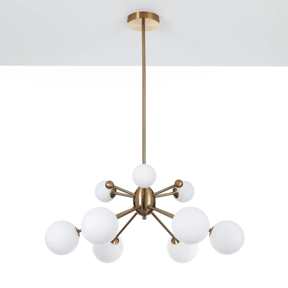 Lucky lampadario in metallo bronzo paralumi in vetro bianco opaco d68 h87 cm