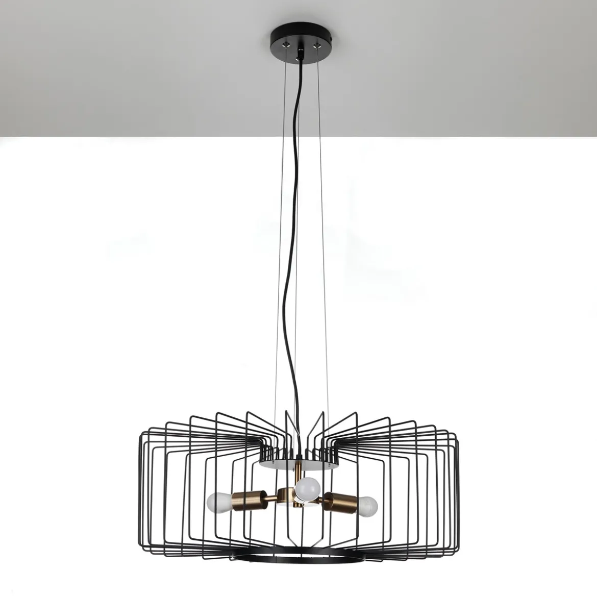 Ludo a lampadario in acciaio nero e oro opaco 3 lampade d60xh23 cm