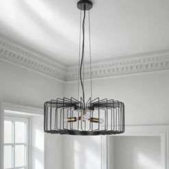 Ludo a lampadario in acciaio nero e oro opaco 3 lampade d60xh23 cm