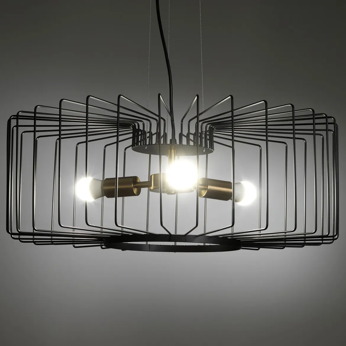 Ludo a lampadario in acciaio nero e oro opaco 3 lampade d60xh23 cm
