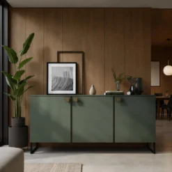 Madia 3 ante THESSA GREEN SMOKE finitura Verde Grigio - Noce crudo H90 L184 P40