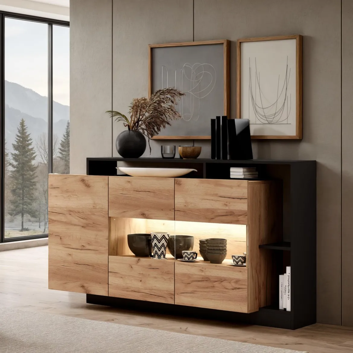 Madia KELY Anthracite finitura Rovere dorato Antracite H935 L155 P44