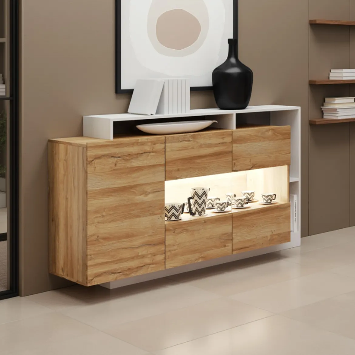 Madia KELY WHITE finitura Rovere Crudo Bianco opaco H935 L155 P44