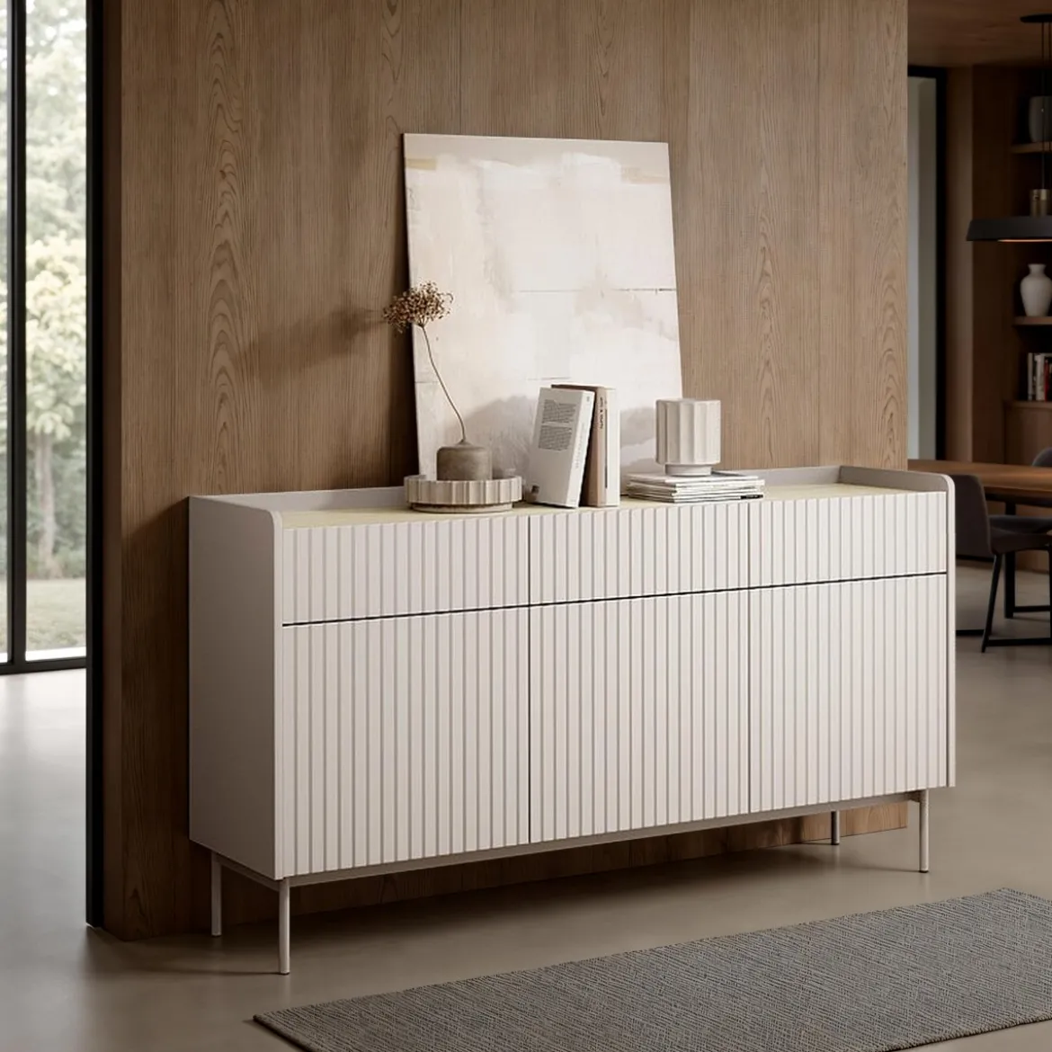 Madia MALENA colore Beige opaco Rovere Scandi cm H822 L153 P38